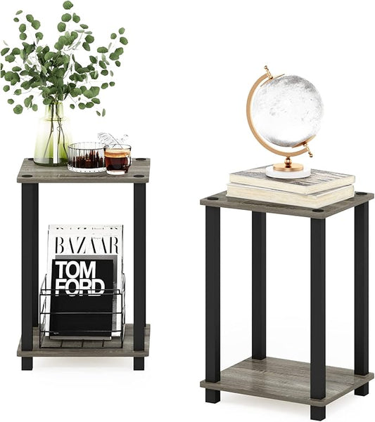 Furinno Simplistic End Table, 2-Pack, French Oak/Black