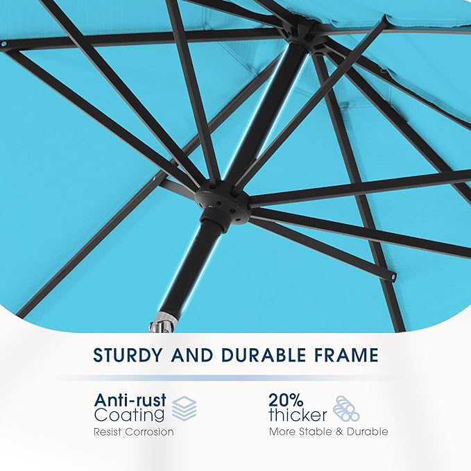 wikiwiki 10FT Patio Umbrella with Base, Outdoor Umbrellas with Base Included, 8 Sturdy Ribs, Waterproof Fade Resistant POLYESTER DTY Canopy for Deck, Lawn, Garden, Backyard & Pool, Sky Blue