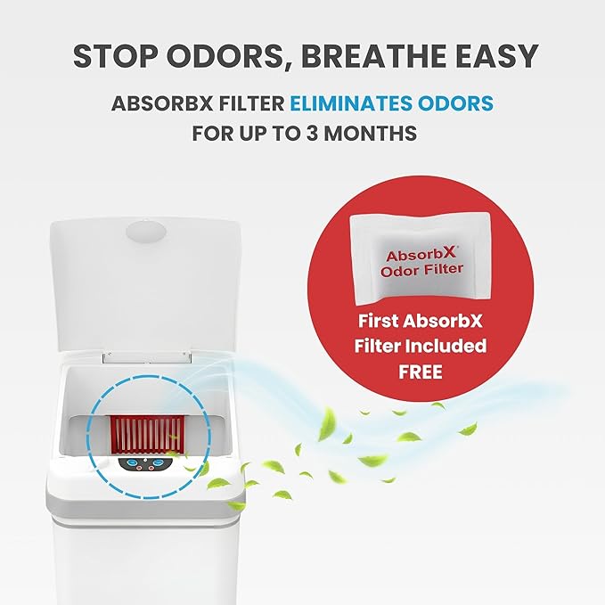 iTouchless 13 Gallon Motion Sensor Garbage Container with Odor Filter, 50L Touchless Stainless Steel Kitchen Bin, Smart Automatic Lid, Fingerprint-Proof, Pet-Safe Lock & Soft-Close, Brilliant White