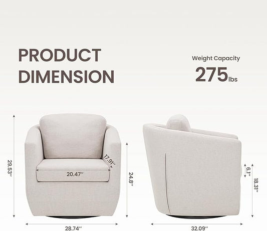 COLAMY 360° Swivel Accent Chair No-Sag Foam & Sturdy Metal Base, Fully Assembled Living Room Armchair with Pillow, Swivel Accent Single Sofa for Bedroom Living Room, Reading Room, Beige