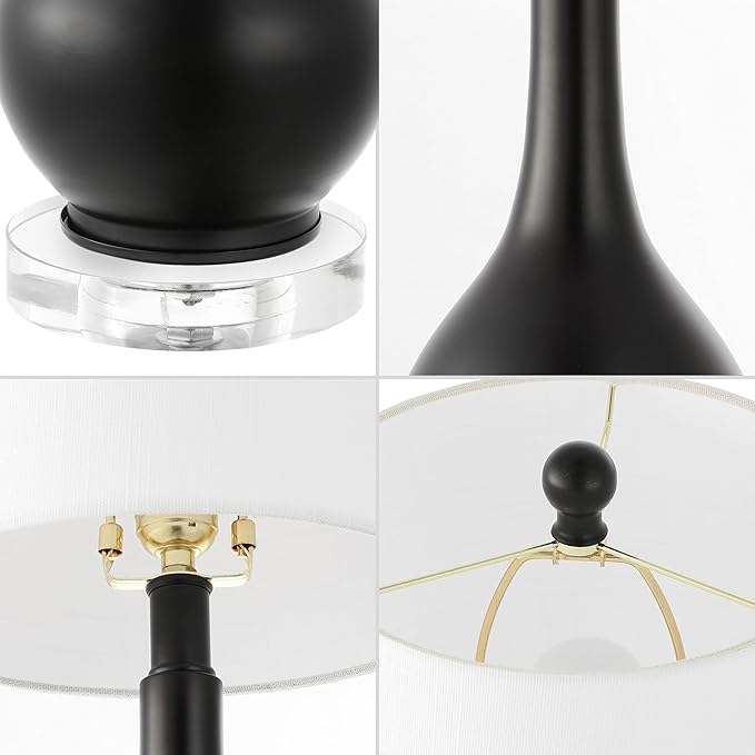 JONATHAN Y 25" Oil Rubbed Bronze Metal and Crystal Teardrop LED Table Lamp for Bedroom Living Room Bedside Nightstand, White Linen Drum Shade, LED Bulb Included, Set of 2 (JYL5010C-SET2)