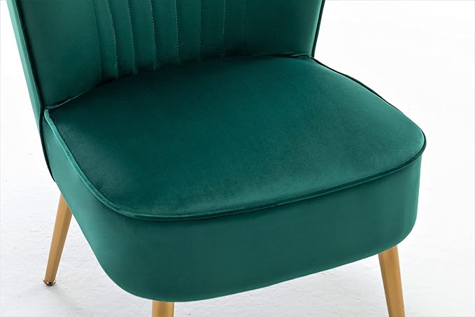 Modern Velvet Accent Chair for Living Room, Bedroom, or Entryway, Stylish and Comfortable Armless Design with Metal Legs, Green