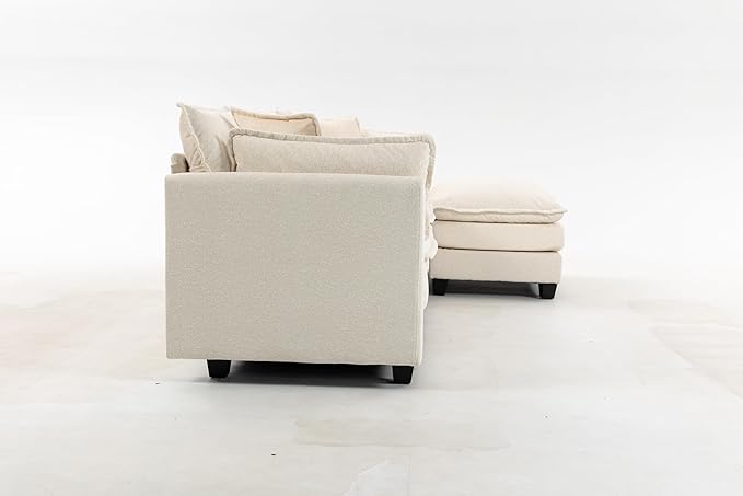 Eafurn Oversized Reversible Modular Sectional Sofa with Movable Ottoman, Convertible L Shaped Corner Couch Modern Chenille Sofa Set w/Double Layers Seat Cushions for Living Room Apartment
