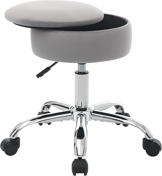 Adjustable Vanity Stool with Storage Rolling Vanity Chair with Wheels Swivel Vanity Stool Chair for Vanity Makeup Stool Grey