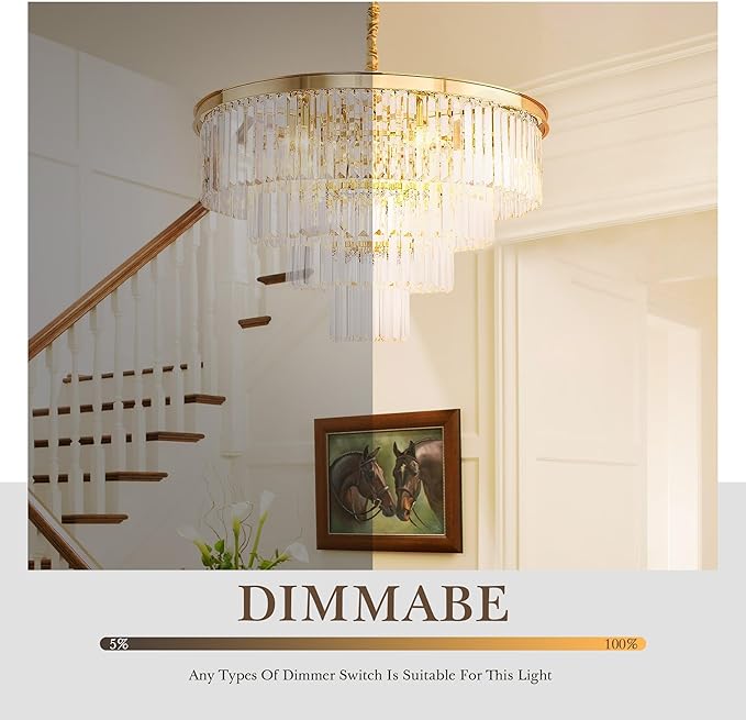 Gold Plated Crystal Modern Contemporary Chandeliers Pendant Ceiling Light 4-Tier Chandelier Lighting for Dining Room Living Room Bedroom Girls Room Dia 18"