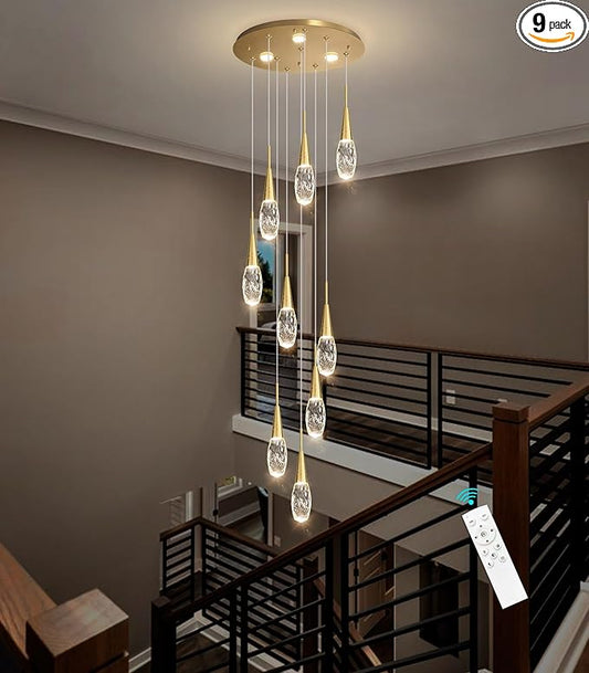 118 Inches Long Chandelier Adjustable Hanging Lights Modern Glam Crystal Ceiling Pendant Dimmable Lighting Fixture for Hallway Foyer Living Room Antique Gold