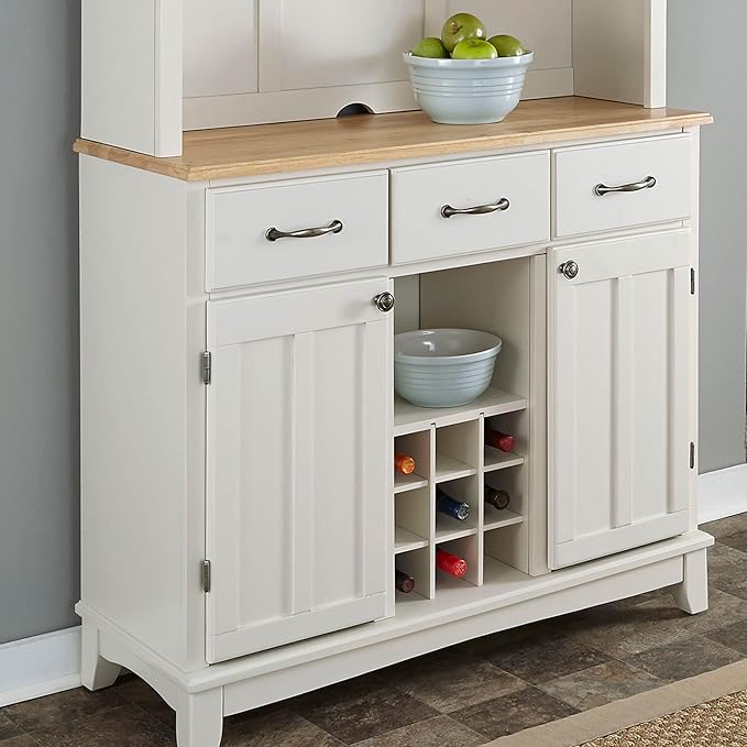 Homestyles Buffet of Buffets Off-White Server with Hutch and Natural Wood Top