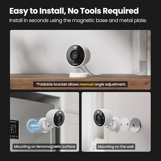 2K Security Camera Indoor/Outdoor, Pet Camera, Baby Monitor, Magnetic Mount, AI Detection, Color Night Vision, SD & Cloud Storage, Compatible with Alexa, 10FT Extra-Long Cable