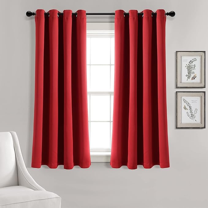 Lush Decor Insulated Grommet Blackout Window Curtain Panels, Pair, 52" W x 63" L, Red - Classic Modern Design - Chic Window Decor - Curtains For Living Room, Bedroom, Or Dining Room