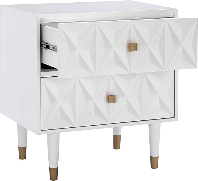 Linon Home Décor Sheerah Two Drawer Geo Texture White Nightstand, Gold