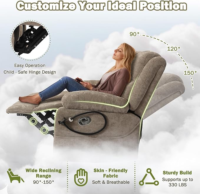 Manual Reclining Loveseat Sofa with 360°Adjustable Phone Holder, Center Console Storage with Type-C Charging & USB, Adjustable Headrest, Cupholders, Hidden Storage Drawer, Living Room (Linen Camel)