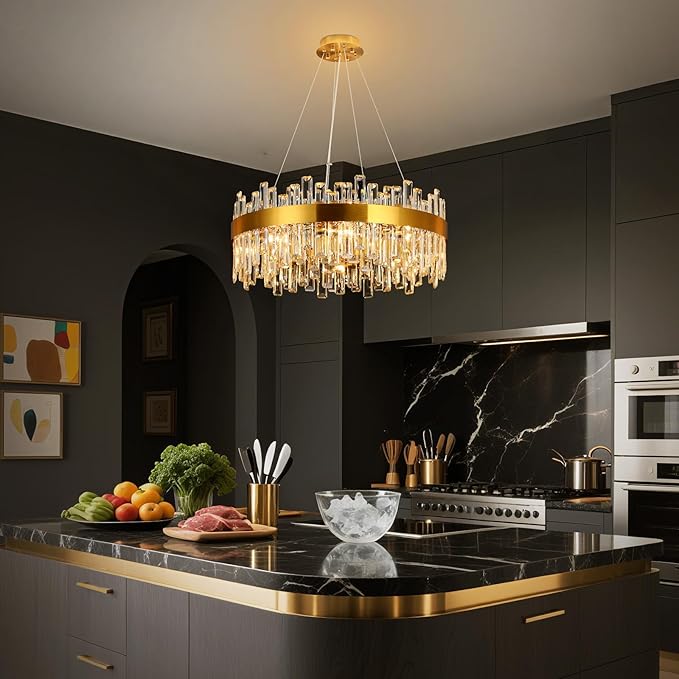 16 Light Gold Crystal Chandelier | Dia 24" Modern Round Crystal Chandeliers for Dining Room | Luxury Ceiling Light Fixture for Living Room | Bedroom | Entryway | Kitchen Island | Foyer