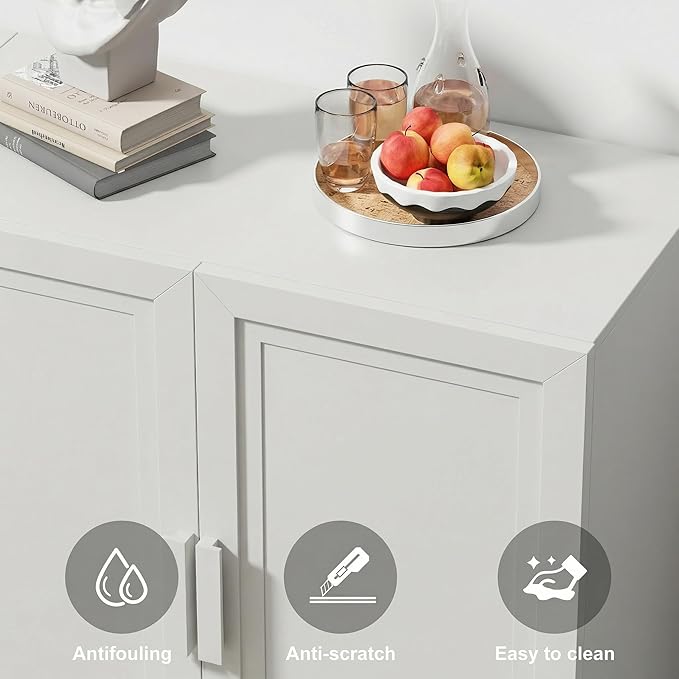 Casaphoria Adam Sideboard Buffet Cabinet with Storage, Sideboard Cabinet with Wooden Doors & Adjustable Shelves, 62" W x 31" H Coffee Bar for Entryway Kitchen Living Room, White