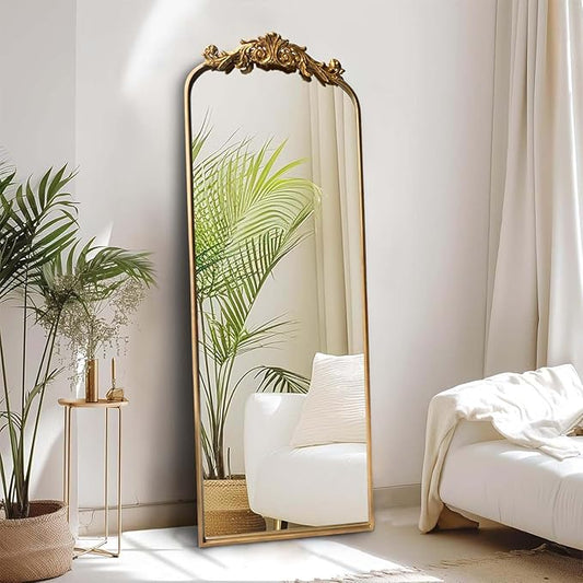 Full Length Wall Mirror Decorative Full Body Mirrors Traditional Antique Arched Farmhouse for Living Room Bedroom Entryway Bathroom Vanity (58X13 Inches, Gold)