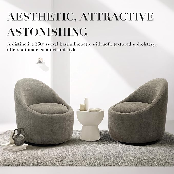 COLAMY Swivel Accent Chair Set of 2, 360° Swivel Round Chair with Hidden Storage, Modern Small Barrel Armchair for Living Room/Bedroom, Green, Textile Material