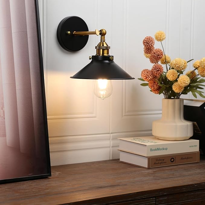 Phansthy Industrial Wall Sconce Vintage Style 1-Light Sconce 8.1 Inches / 20.5 cm Diameter Metal Light Shade (Antique)