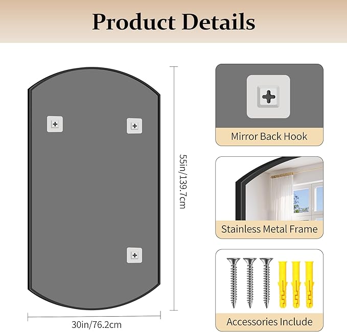 Bathroom Mirror, 30x55 Inch Black Oval Wall Mounted Mirror with Thin Metal Frame, Modern Bathroom Vanity Mirrors for Over Sink, Entryway, Living Room, Bedroom