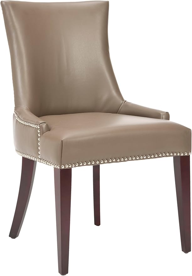 Safavieh Mercer Collection Eva Leather Dining Chair with Trim Nail Head, Grey