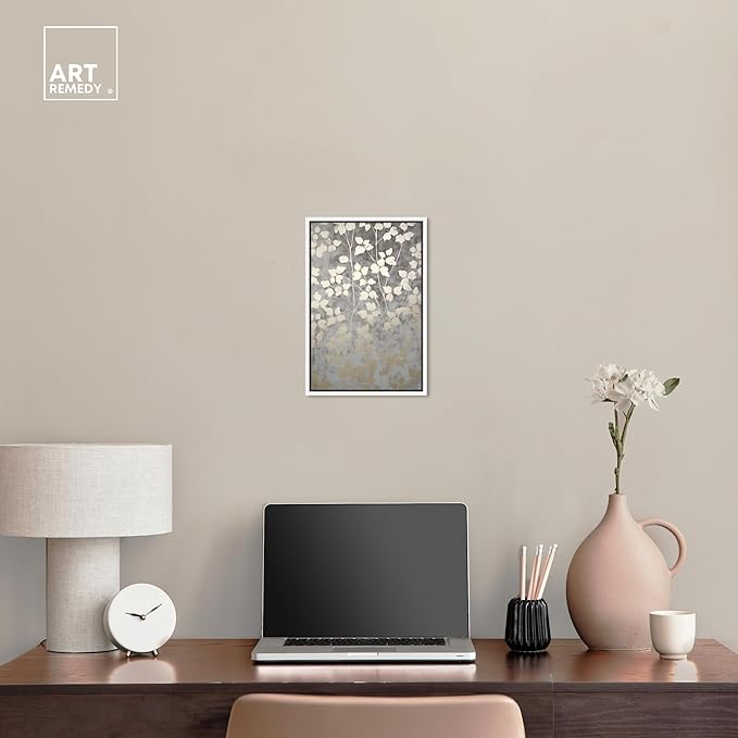 Art Remedy Silvery Gray Garden Canvas Elegant Floral Wall Art, White Frame, 10" x 15"