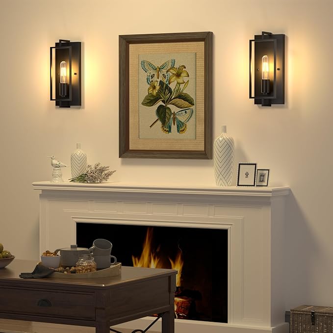 FadimiKoo Farmhouse Black Wall Sconces, Vintage Wall Sconces Lighting Set of 2, Indoor Rustic Hardwired Wall Decor for Living Room Bedroom Hallway