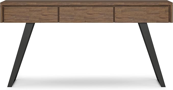 SIMPLIHOME Lowry SOLID ACACIA WOOD and Metal 60 Inch Wide Modern Industrial Console Sofa Table in Rustic Natural Aged Brown, For the Living Room, Entryway and Bedroom