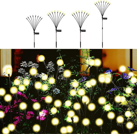 Swaying Solar Firefly Lights Outdoor, 8 Modes 800mAh Firefly Swaying Solar Garden Lights Waterproof for Outside Plant Yard Patio Pathway Christmas Garden Decor Flashing Warm White(4 Pack)