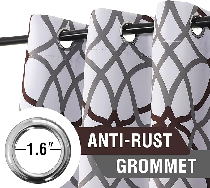 H.VERSAILTEX Blackout Curtains 63 inch Length 2 Panels Set Thermal Curtains & Drapes Window Treatment Noise Reducing Geometric Modern Grommet Living Room Curtains for Bedroom - Brown and Gray