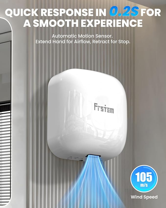 1400W Commercial Hand Dryers, Automatic High Speed Hand Dryer Machine with Auto-Infrared Sensor&Smart Temp Control, Compact Hand Dryer for Home, Bathrooms, Restaurants, Hotels, White