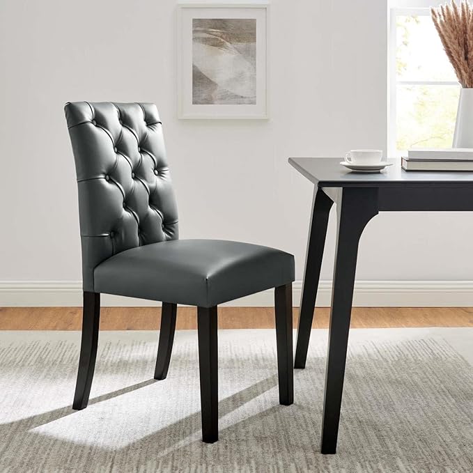 Duchess Button Tufted Vegan Leather Dining Chair in Gray
