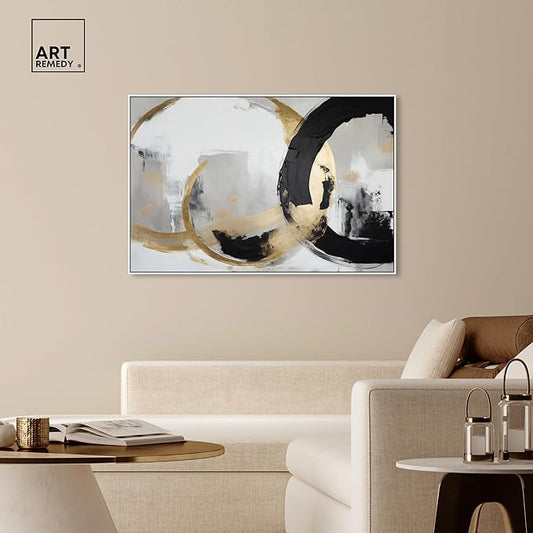 Art Remedy Another Dimension Canvas Modern Black White Abstract Wall Art, White Frame, 54" x 36"