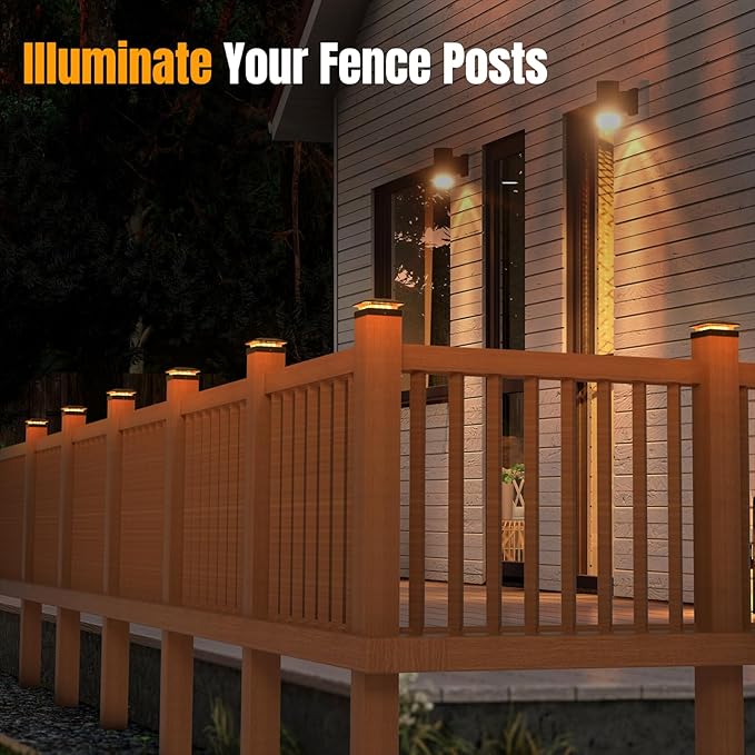 4x4 Solar Post Cap Lights Outdoor [6 Pack Waterproof IP65], 3 Lighting Modes for Fence Deck Patio Garden Decor, Dusk-to-Dawn Solar Powered Post Lights Fit 4x4 Wood/Vinyl