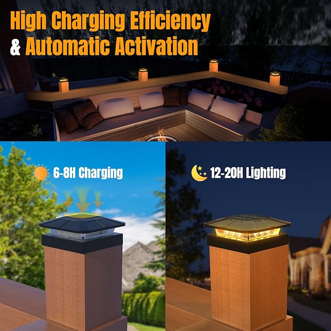 4x4 Solar Post Cap Lights Outdoor [8 Pack Waterproof IP65], 3 Lighting Modes for Fence Deck Patio Garden Decor, Dusk-to-Dawn Solar Powered Post Lights Fit 4x4 Wood/Vinyl