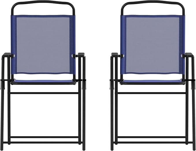 Flash Furniture Mystic Folding Patio Sling Chairs, Outdoor Textilene Lawn Chairs with Armrests, Set of 2, Navy