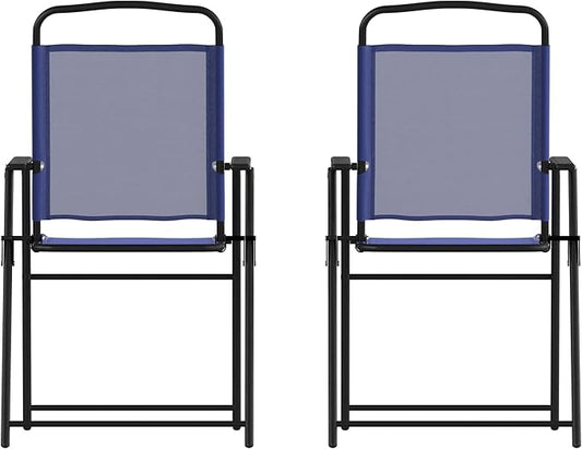 Flash Furniture Mystic Folding Patio Sling Chairs, Outdoor Textilene Lawn Chairs with Armrests, Set of 2, Navy