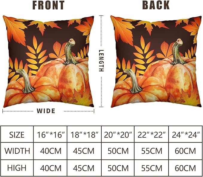 Fall Decor Pillow Covers 22x22 Set of 2 Orange Maple Leaf Pumpkin Outdoor Throw Pillow Covers Happy Fall Thanksgiving Pillows Decorative Throw Cushion Case for Home Couch Sofa