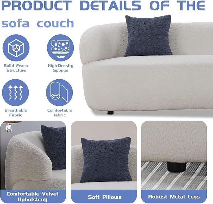 Curved Sofa, 86.6" Modern Cloud Couch with Boucle Fabric, 3-Seater Minimalist Sofa with High Resilience Cushions, Ergonomic Design for Living Room, Apartment, Office - Beige