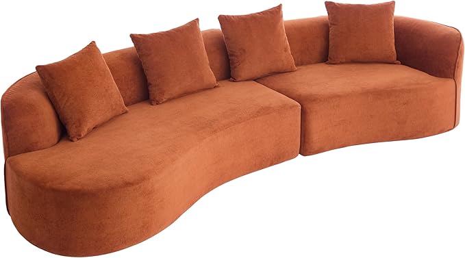 Christopher Knight Home Braebt 126" Modular Sofa with 4 Throw Pillows, Curved 5-Seater Large Sofa Couches, Comfy Upholstered Sectional Cloud Couch for Living Room, No Assembly Required, Dark Orange