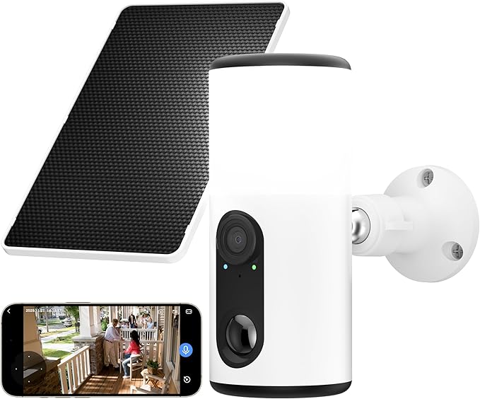 Floodlight Camera with Solar Panel, 4MP Battery Powered Security Cameras for Home Security, 2 Way Audio, PIR Motion Sensor, 2.4G/5G Dual Band WiFi, SD/Cloud Storage