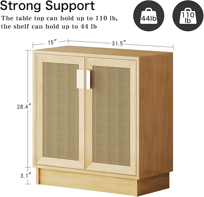 Sideboard Buffets Storage Cabinet, Boho Rattan Accent Cabinet with Doors, Farmhouse Buffet Table Console Table Coffee Bar for Entryway Kitchen Dining Room,Classic Rattan