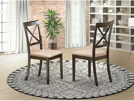 East West Furniture BOC-CAP-C Boston Kitchen Dining Chairs - Linen Fabric Upholstered Wooden Chairs, Set of 2, Cappuccino