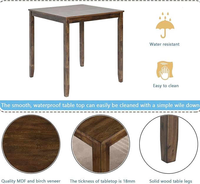 Dining Table for 4, Wooden Rectangular Kitchen Table with Natural Woodgrain Finish, 36" H MDF Modern Dining Table with Solid Wood Tapered Legs and Rounded Corners, Easy Assembly, Walnut