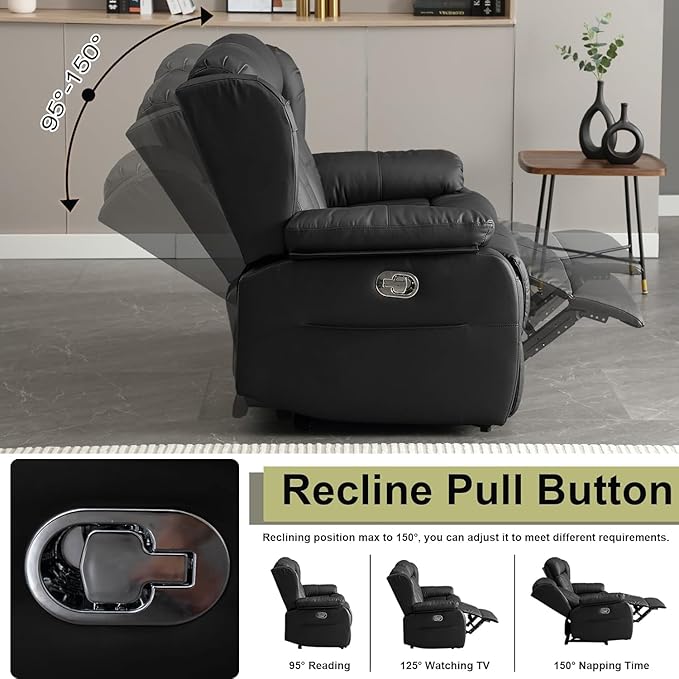 59" Manual Reclining Loveseat Sofa - Double Loveseat Recliner Chair with Side Pockets for RV Couch/Motorhomes/Living Room (Black, Loveseat)