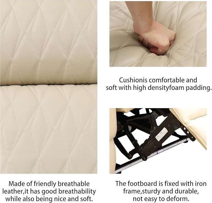 Leather Power Recliner Sofa Set with LED, Living Room Furniture Set, Leather Sofa Set with USB Port Storage Console Cup Holder for Office Living Room Home (Khaki)