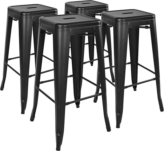 Elevon 30 Inches Metal Bar Stools, High Backless Stools, Indoor Outdoor Stackable Kitchen Stools, Set of 4, Graphite