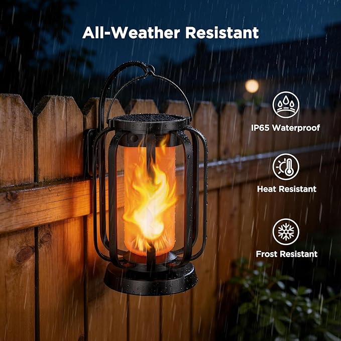 Hompavo Gen2 Solar Lanterns Outdoor Lights with Ultra-Real Flame, 2 Charging (USB/Solar) & 2 Modes - Waterproof Decorative Hanging/Table Lights for Pathway Yard Patio Garden Decor Gifts for Women, 4