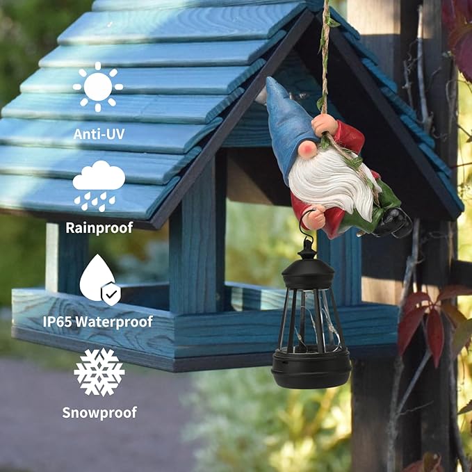 Solar Hanging Gnome Garden Statues Climbing Rope Gnome with LED Lantern Spring Outdoor Decor Tree Hugger Yard Porch Wall Fence Decoration Easter Christmas Birthday Gifts for Mom Women
