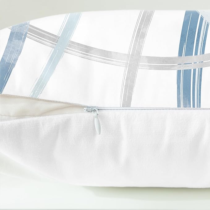 CaliTime Throw Pillow Cases Pack of 2 Cozy Fleece Arc-Shaped Abstract Geometric Lines Decorative Cushion Covers for Couch Bed Sofa Farmhouse Decoration 18 X 18 Inches Light Blue Grey