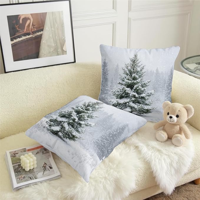 Winter Pillow Covers 22x22 Set of 2 Christmas Pine Tree Decorative Outdoor Throw Pillow Cases Rustic Natural Forest Snowflake Farmhouse Holiday Cushion Case for Home Couch Sofa