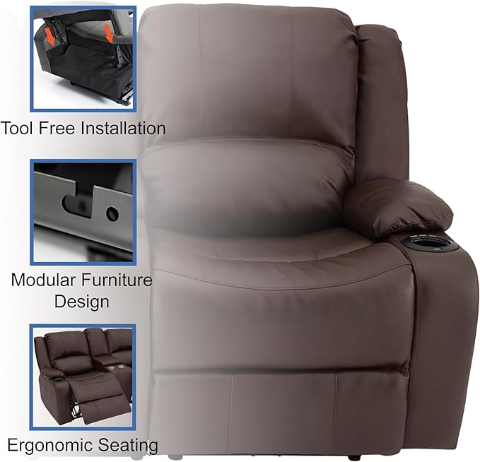 RecPro Charles 70" Powered Double RV Wall Hugger Recliner Sofa | Loveseat | RV Furniture with Upgraded 2023 Fabric (Chestnut)