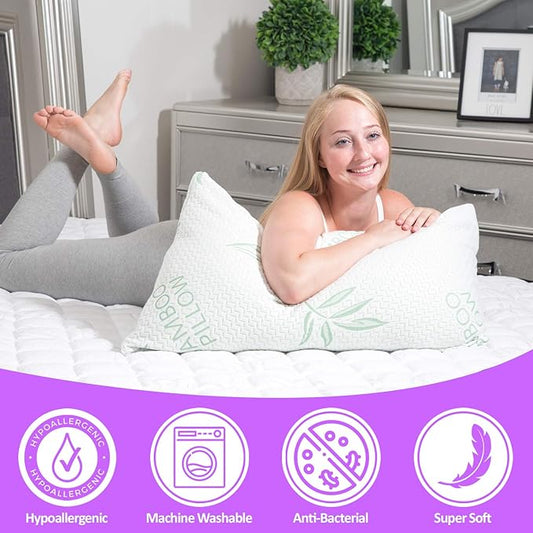 Elif King Size Pillows for Sleeping Set of 2 – Cooling Shredded Memory Foam Pillows with Removable Cover for Back, Stomach & Side Sleepers, Rayon Derived from Bamboo, King (2 Pack)